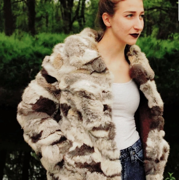 patchwork rabbit fur coat